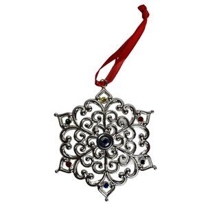 Lenox Sparkle And Scroll Multi-Crystal Snowflake Silver plate Christmas Ornament
